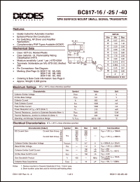 BC817-40 datasheet: 45V; surface mount schottky barrier switching diode. Guard ring construction for transient protection BC817-40