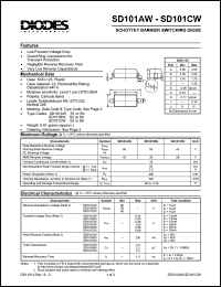 SD101CW datasheet: 40V; schottky barrier switching diode. Guard ring construction for transient protection SD101CW