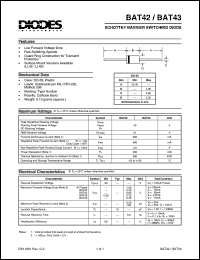 BAT42 datasheet: 30V; schottky barrier switching diode. Guard ring construction for transient protection BAT42