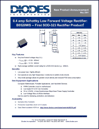 B0520WS datasheet: 0.4Amp schottky low forward voltage rectifier B0520WS
