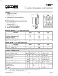 BS107 datasheet: 200V; 120mA N-channel enchancement mode transistor. Specially suited for telephone subsets BS107