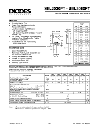 SBL2030PT datasheet: 30V; 20A schottky barrier rectifier. For use in low voltage, high frequency inverters, free wheeling and polarity protection applications SBL2030PT