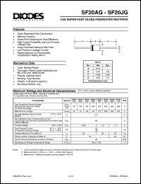 SF20JG datasheet: 600V; 2.0A super fast glass passivated rectifier; diffused junction SF20JG