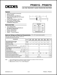 PR3001G datasheet: 50V; 3.0A fast recovery glass passivated rectifier; fast switching for high efficiency PR3001G