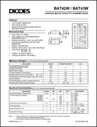 BAT43W datasheet: 30V; 200mA surface mount schottky barrier diode. Ideally suited for automatic insertion BAT43W