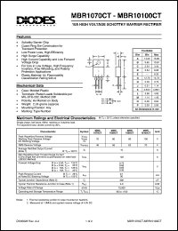 MBR1090CT datasheet: 90V; 10A high voltage schottky barrier rectifier for use in low voltage, high frequency inverters, free wheeling and polarity protection applications MBR1090CT