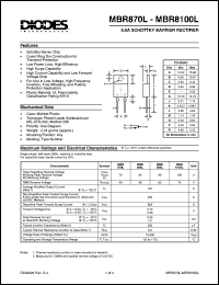 MBR880L datasheet: 80V; 8.0A schottky barrier rectifier for use in low voltage, high frequency inverters, free wheeling and polarity protection applications MBR880L