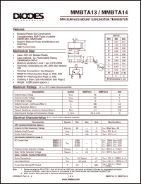 MMBTA14 datasheet: 30V; 300mA NPN surface mount darlington transistor. Ideal for medium power application and switching MMBTA14