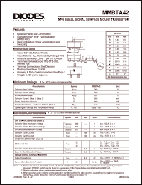 MMBTA42 datasheet: 300V; 500mA NPN small signal surface mount transistor. Ideal for medium power application and switching MMBTA42