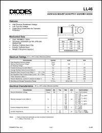 LL46 datasheet: 100V; 150mA surface mount schottky barrier diode. Guard ring construction for transient protection LL46