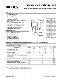 SBG1630CT datasheet: 30V; 16A surface mount schottky barrier diode. For use in low voltage, high frequency inverters, free wheeling and polarity protection applications SBG1630CT