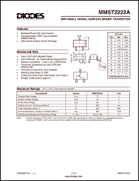 MMST2222A-7 datasheet: 75V; 600mA NPN small signal surface mount transistor MMST2222A-7