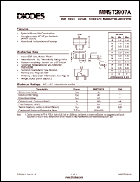 MMST2907A-7 datasheet: 605V; 600mA NPN small signal surface mount transistor MMST2907A-7