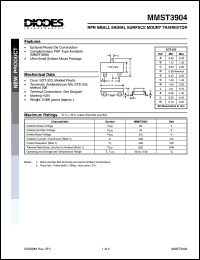 MMST3904 datasheet: 60V; 200mA NPN small signal surface mount transistor MMST3904