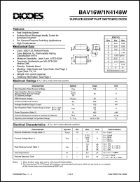 BAV16W-7 datasheet: 100V; 300mA NPN surface mount fast switching diode BAV16W-7