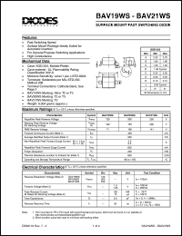 BAV20WS datasheet: 200V; 400mA surface mount fast swithcing diode. For general purpose switching apllications BAV20WS