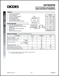2N7002DW datasheet: 60V; dual N-channel enchancement mode field effect transistor 2N7002DW