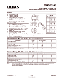 MMDT3946 datasheet: 605V; 200mA complementary NPN/PNP small signal surface mount transistor. Ideal for low power application and switching MMDT3946