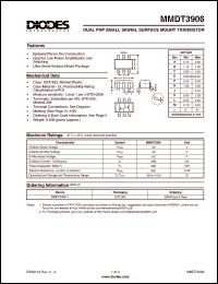 MMDT3906 datasheet: 40V; 200mA dual PNP small signal surface mount transistor. Ideal for low power application and switching MMDT3906