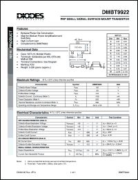 DMBT9922 datasheet: 40V; 200mA PNP small signal surface mount transistor. Ideal for low power application and switching DMBT9922