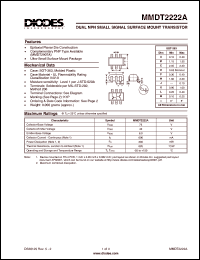 MMDT2222A datasheet: 75V; 600mA dual NPN small signal surface mount transistor MMDT2222A