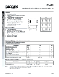 B140N datasheet: 40V; 1.0A surface mount schottky barrier rectifier. For use in low voltage, high frequency inverters, free wheeling and polarity protection applications B140N