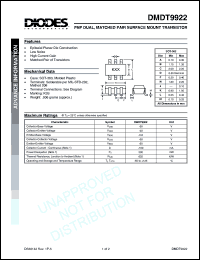 DMDT9922 datasheet: 50V; PNP dual, matched pair surface mount transistor DMDT9922