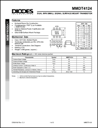 MMDT4124 datasheet: 30V; 200mA DUAL NPN small signal surface mount transistor. Ideal for medium power amplification and switching MMDT4124