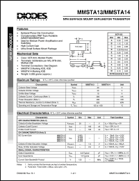 MMSTA14 datasheet: 30V; 300mA NPN surface mount darlington transistor. Ideal for medium power amplification and switching MMSTA14