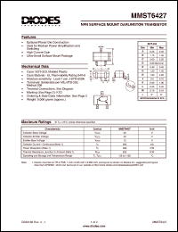 MMST6427 datasheet: 30V; 300mA NPN surface mount darlington transistor. Ideal for medium power amplification and switching MMST6427