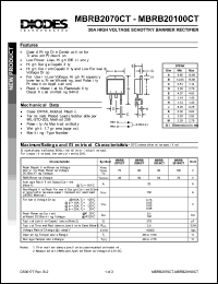 MBRB20100CT datasheet: 100V; 20A high voltage schottky barrier rectifier. For use in low voltage, high frequency inverters, free wheeling and polarity protection applications MBRB20100CT
