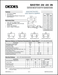 BAS70H-04 datasheet: 70V; 200mA silicon schottky barrier diode. PN junction guard ring for transient and ESD protection BAS70H-04