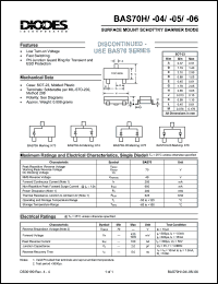 BAS70H-05 datasheet: 70V; 200mA silicon schottky barrier diode. PN junction guard ring for transient and ESD protection BAS70H-05