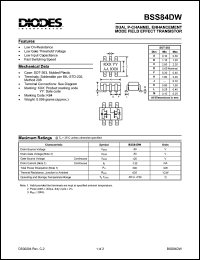 BSS84DW datasheet: 50V; 200mA dual P-channel enchancement mode field effect transistor BSS84DW
