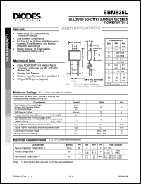 SBM835L-13 datasheet: 35V; 8A low VF schottky barrier rectifier. For use in low voltage, high frequency inverters, free wheeling and polarity protection applications SBM835L-13
