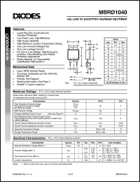 MBRD1040 datasheet: 40V; 10A low VF schottky barrier rectifier. For use in low voltage, high frequency inverters, free wheeling and polarity protection applications MBRD1040