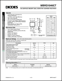 MBRD1040CT datasheet: 40V; 5A surface mount dual schottky barrier rectifier. For use in low voltage, high frequency inverters, free wheeling and polarity protection applications MBRD1040CT