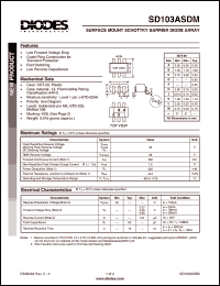 SD103ASDM datasheet: 40V; 350mA surface mount schottky barrier diode array. Guard ring construction for transient protection SD103ASDM