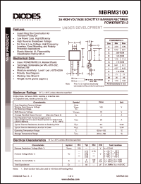 MBRM3100 datasheet: 100V; 3A high voltage schottky barrier rectifier. For use in low voltage, high frequency inverters, free wheeling and polarity protection applications MBRM3100