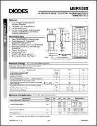 MBRM360 datasheet: 60V; 3A high voltage schottky barrier rectifier. For use in low voltage, high frequency inverters, free wheeling and polarity protection applications MBRM360