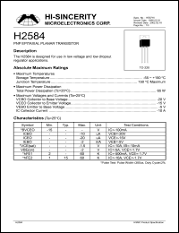 H2584 datasheet: 10A PNP epitaxial planar transistor; for use in low voltage and low dropout regulator applications H2584