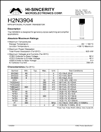 H2N3904 datasheet: 200mA NPN epitaxial planar transistor for general purpose switching and amplifier applications H2N3904
