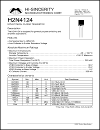 H2N4124 datasheet: 200mA NPN epitaxial planar transistor for purpose switching and amplifier applications H2N4124