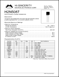 H2N5087 datasheet: 50mA PNP epitaxial planar transistor for low noise, high gain, general purpose amplifier applications H2N5087
