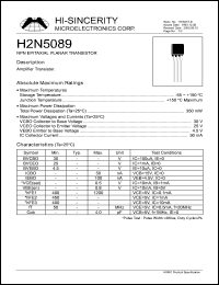 H2N5089 datasheet: 50mA NPN epitaxial planar transistor H2N5089