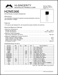 H2N5366 datasheet: 500mA PNP epitaxial planar transistor for general purpose applications requiring high breakdown voltages H2N5366