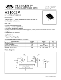 H31002P datasheet: 60V bipolar tone ringer IC for telephone bell replacement H31002P