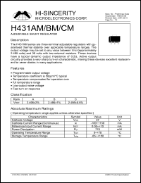 H431BM datasheet: Adjustable shunt regulator H431BM