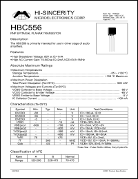 HBC556 datasheet: 5V 100mA PNP epitaxial planar transistor for use in driver stage of audio amplifier HBC556