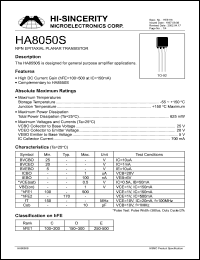 HA8050S datasheet: 5V 700mA NPN epitaxial planar transistor for general purpose amplifier applications HA8050S